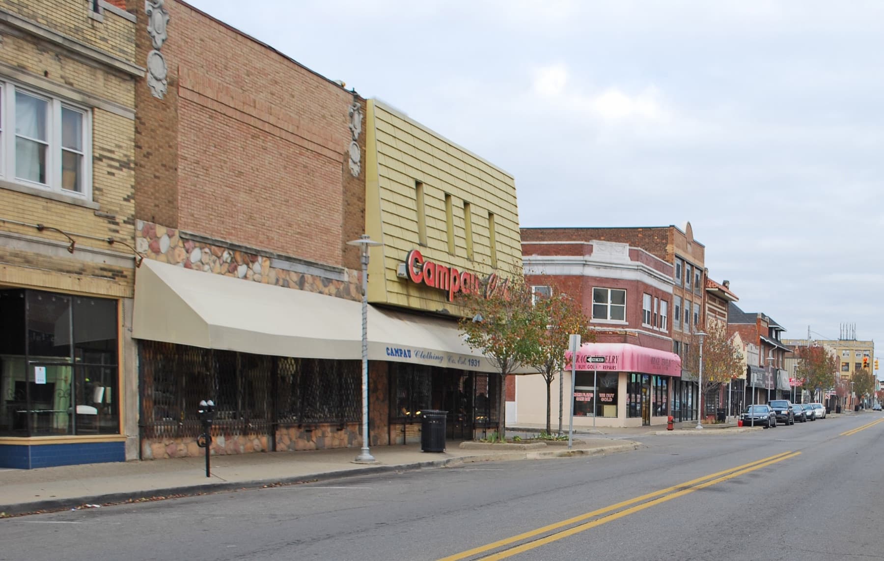 Jos. Campau storefronts at Edwin in Hamtramck, Michigan